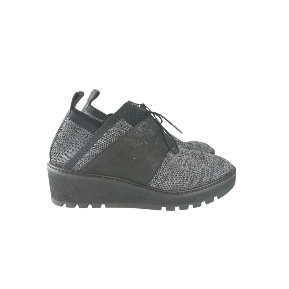 Eileen Fisher Womens Wilson‎ Wedge Shoes Gray Black Comfort Walking Lace Up sz 7